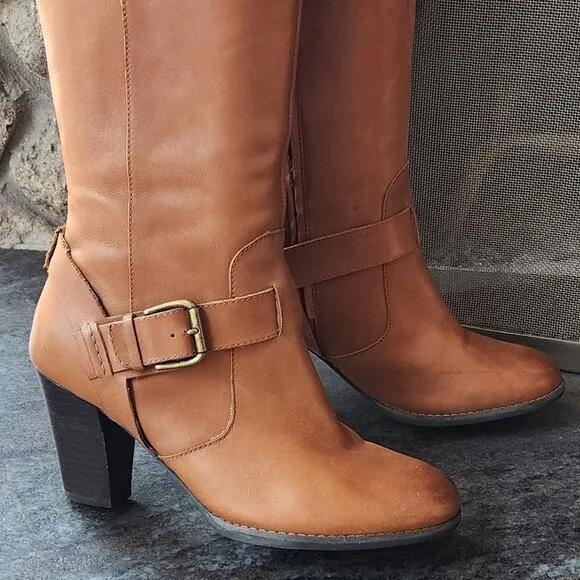 Clarks Brown Leather Heeled Boots Size 8M