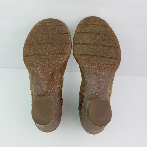 Clarks Carleta Womens Size 8.5 Brown Leather Ankle Booties Boots Shoes