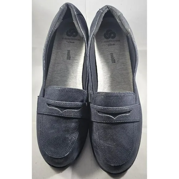 Clarks Cloud steppers Silliman 2.0 Hope Dark Blue, man made penny loafers 10 M