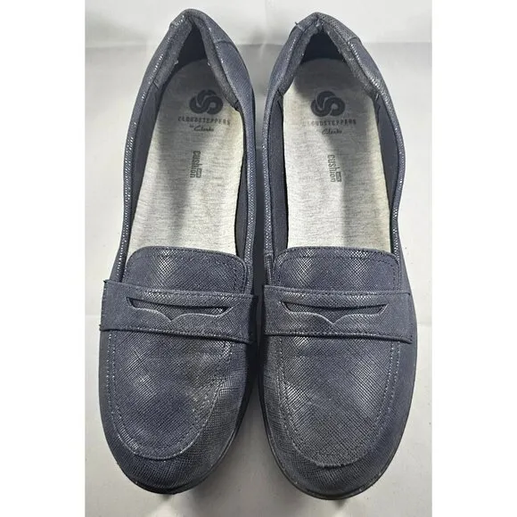 Clarks Cloud steppers Silliman 2.0 Hope Dark Blue, man made penny loafers 10 M