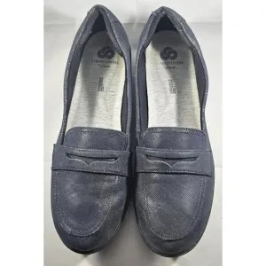 Clarks Cloud steppers Silliman 2.0 Hope Dark Blue, man made penny loafers 10 M