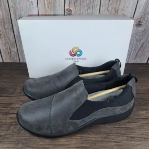 Clarks Cloudsteppers Sillian Paz Gray Slip On Shoes Women's Sz 8 M (VGC) w/Box