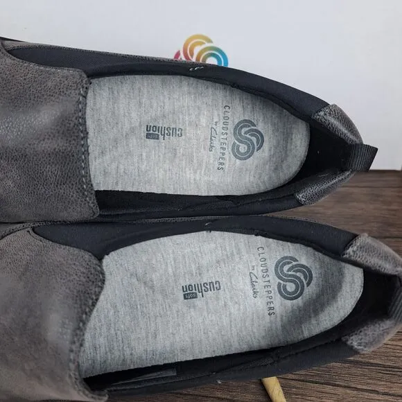 Clarks Cloudsteppers Sillian Paz Gray Slip On Shoes Women's Sz 8 M (VGC) w/Box