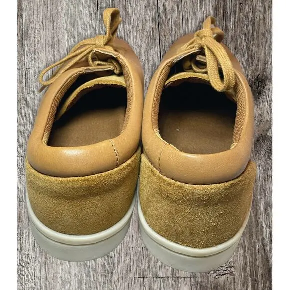 Clark’s men’s tan sneakers. White soles. Suede on heels. Size 8.5