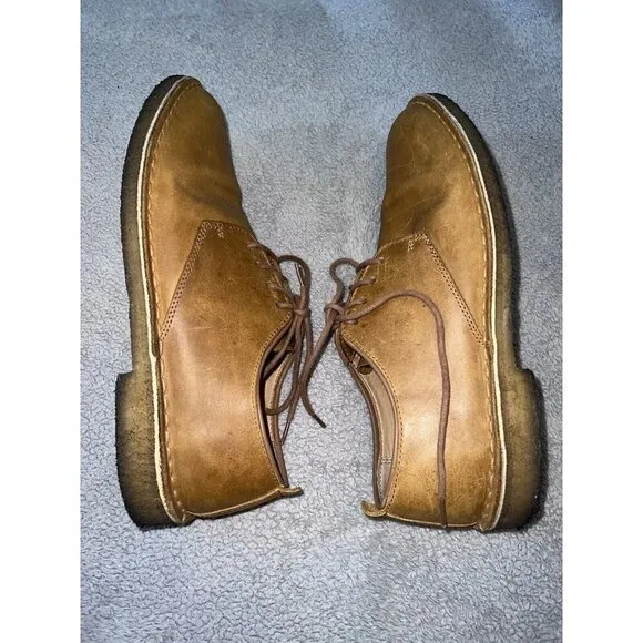 CLARKS Originals Casual Shoes Tan Leather Lace Up Low Wallabees Sz 9.5