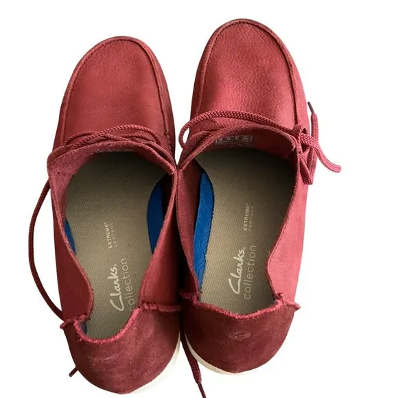 Clarks Shacrelite Mens Red Nubuck &amp; Suede Low Oxford Shoes Size 13 preppy casual