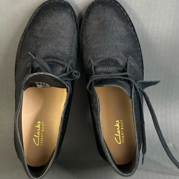 Clarks Womens Desert Genuine Calf Hair black Chukka boot shoes size 10