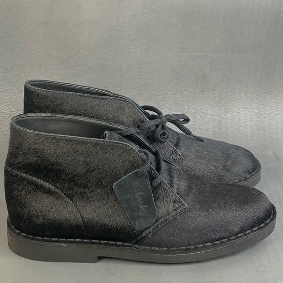 Clarks Womens Desert Genuine Calf Hair black Chukka boot shoes size 10