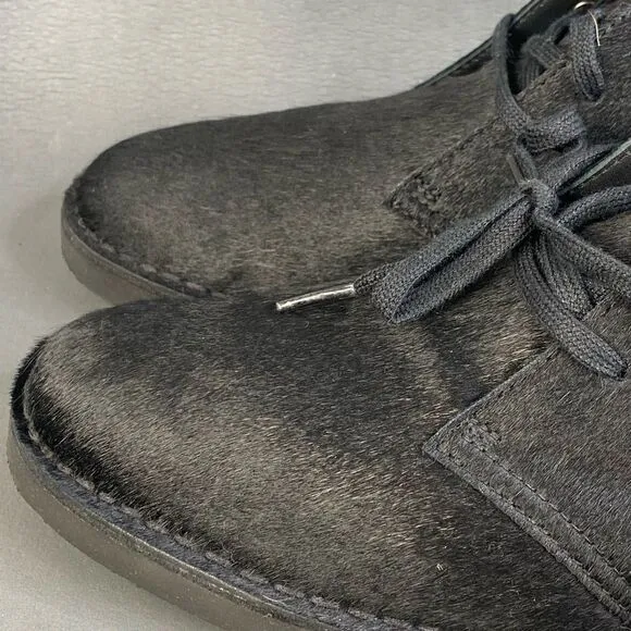 Clarks Womens Desert Genuine Calf Hair black Chukka boot shoes size 10