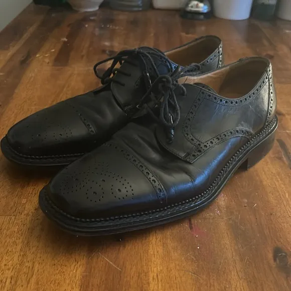 Classic Mazlan Men's Black Square Toe Wink Tip Lace Up Leather Shoes...'Size: 10