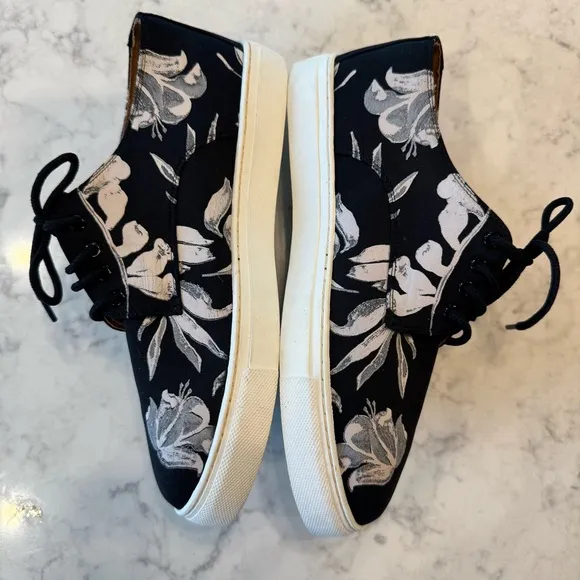 Clover Canyon Black, White, Very Light Pink Abstract Floral Women's Sneakers. 8