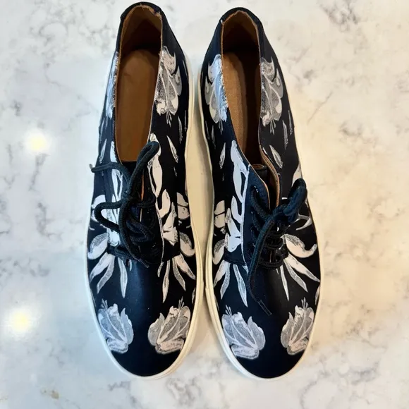 Clover Canyon Black, White, Very Light Pink Abstract Floral Women's Sneakers. 8