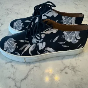 Clover Canyon Black, White, Very Light Pink Abstract Floral Women's Sneakers. 8