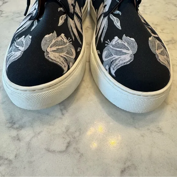 Clover Canyon Black, White, Very Light Pink Abstract Floral Women's Sneakers. 8