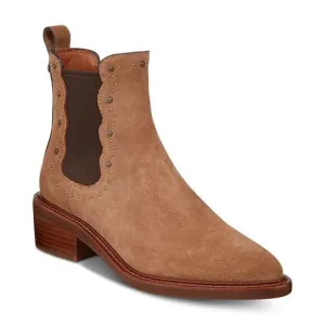 Coach Bowery Peanut Suede Leather Pull-On Studded Chelsea Boots Size 10