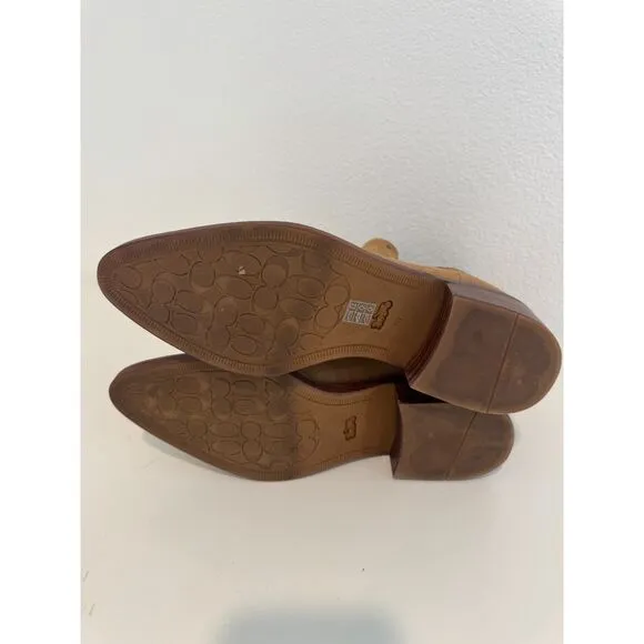 Coach Bowery Peanut Suede Leather Pull-On Studded Chelsea Boots Size 10
