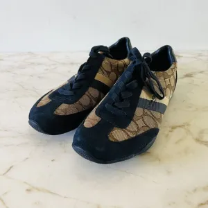 COACH Kelson Khaki Beige Midnight Navy Signature Jacquard Suede Sneakers - US 8