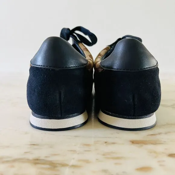 COACH Kelson Khaki Beige Midnight Navy Signature Jacquard Suede Sneakers - US 8