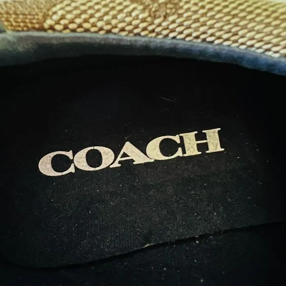 COACH Kelson Khaki Beige Midnight Navy Signature Jacquard Suede Sneakers - US 8