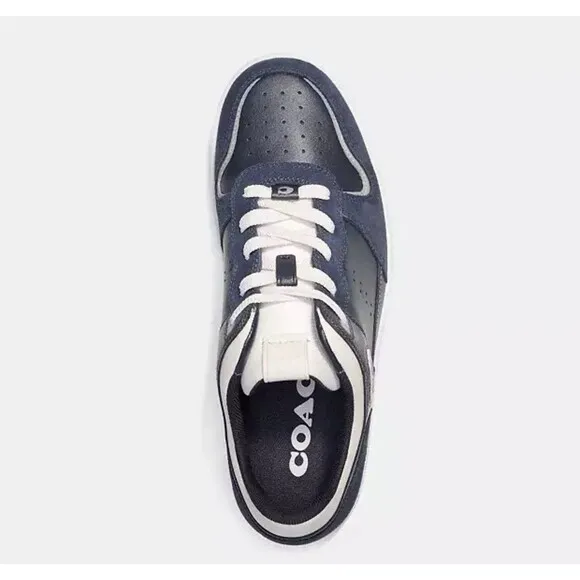 COACH Men's C201 Suede And Leather Sneakers, Midnight Navy, Size 10.5 D