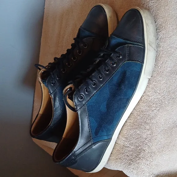Coach Perkins trainer Camo suede &amp; leather navy &amp; indigo sneakers 10