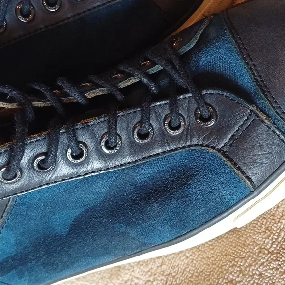 Coach Perkins trainer Camo suede &amp; leather navy &amp; indigo sneakers 10