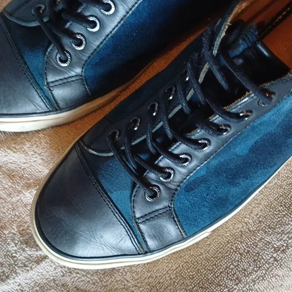 Coach Perkins trainer Camo suede &amp; leather navy &amp; indigo sneakers 10