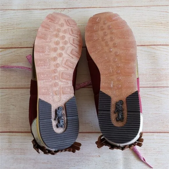 Coach Printed Suede Fringe Satin Metallic Sneakers Women's Size 7B Walking