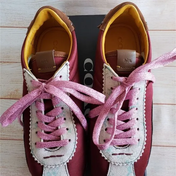 Coach Printed Suede Fringe Satin Metallic Sneakers Women's Size 7B Walking