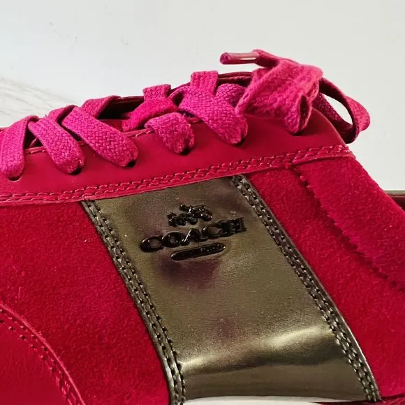 COACH Raylen Hot Pink Suede Low Top Lace Up Sneakers - US 9