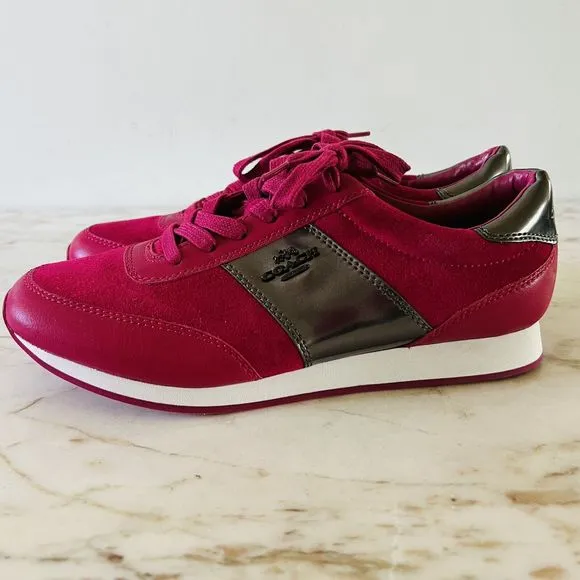 COACH Raylen Hot Pink Suede Low Top Lace Up Sneakers - US 9