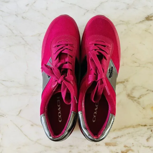 COACH Raylen Hot Pink Suede Low Top Lace Up Sneakers - US 9