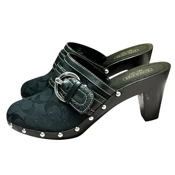 Coach Sable Classic C Logo Studded Mules Size 10M Black