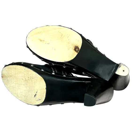 Coach Sable Classic C Logo Studded Mules Size 10M Black