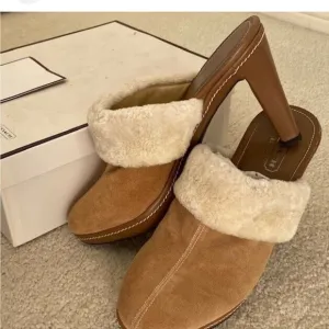 COACH Shearling suede/leather clog heels.