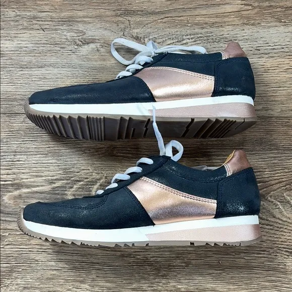 CoFi Genuine Leather Women's Size 8.5 Navy &amp; Metallic Pink Holly Sneakers