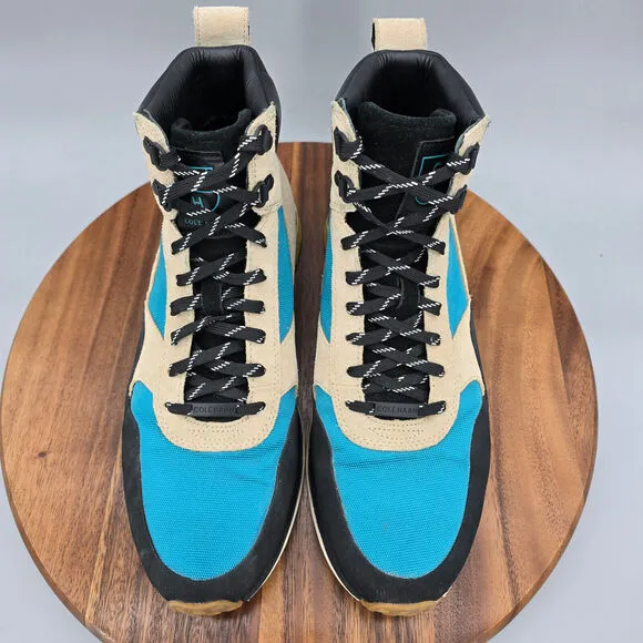 Cole Haan Grand Pro Hiker Boots Men's 9.5 M Blue Beige Suede Leather Lace Up
