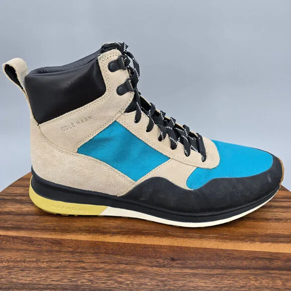 Cole Haan Grand Pro Hiker Boots Men's 9.5 M Blue Beige Suede Leather Lace Up