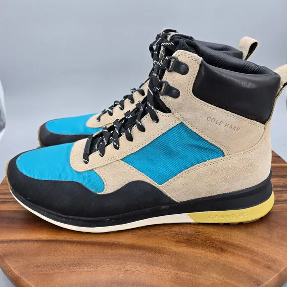 Cole Haan Grand Pro Hiker Boots Men's 9.5 M Blue Beige Suede Leather Lace Up