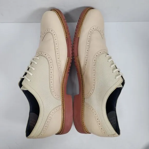 Cole Haan Great Jones Men's Ivory Wingtip Oxford Leather Shoes US Size 12M