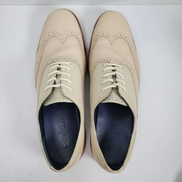 Cole Haan Great Jones Men's Ivory Wingtip Oxford Leather Shoes US Size 12M