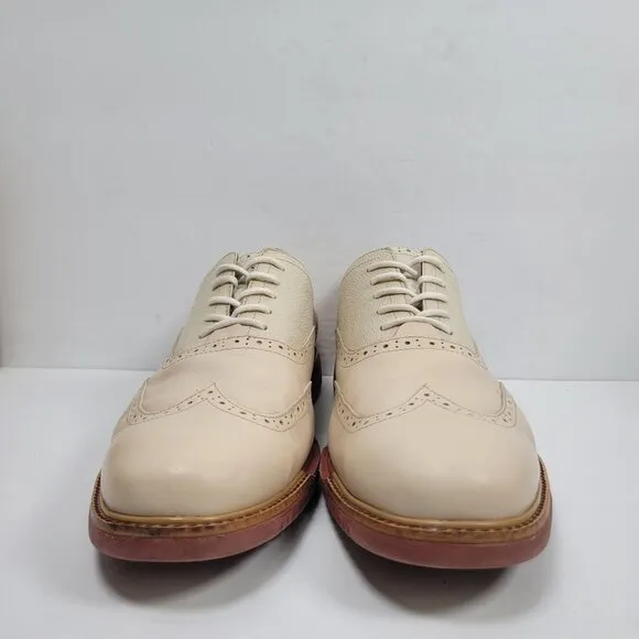 Cole Haan Great Jones Men's Ivory Wingtip Oxford Leather Shoes US Size 12M