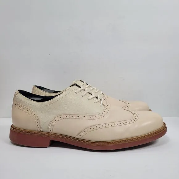 Cole Haan Great Jones Men's Ivory Wingtip Oxford Leather Shoes US Size 12M