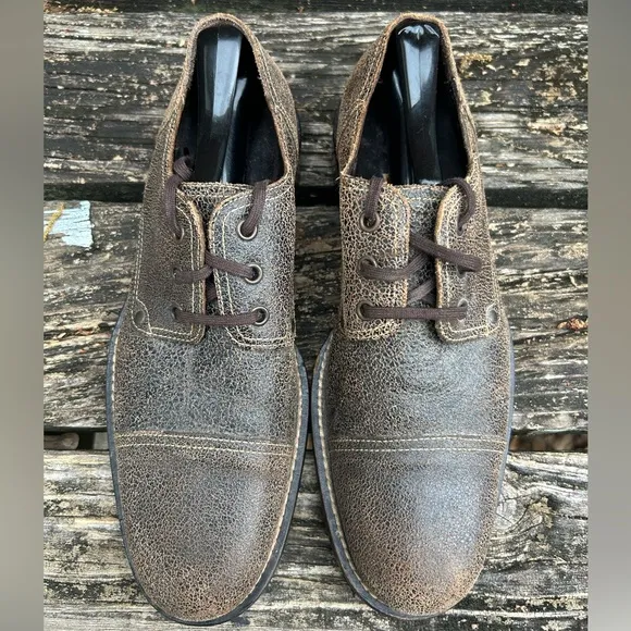 Cole Haan Mens Brown Distressed Leather Cap Toe Oxford Casual Dress Shoe Size 8