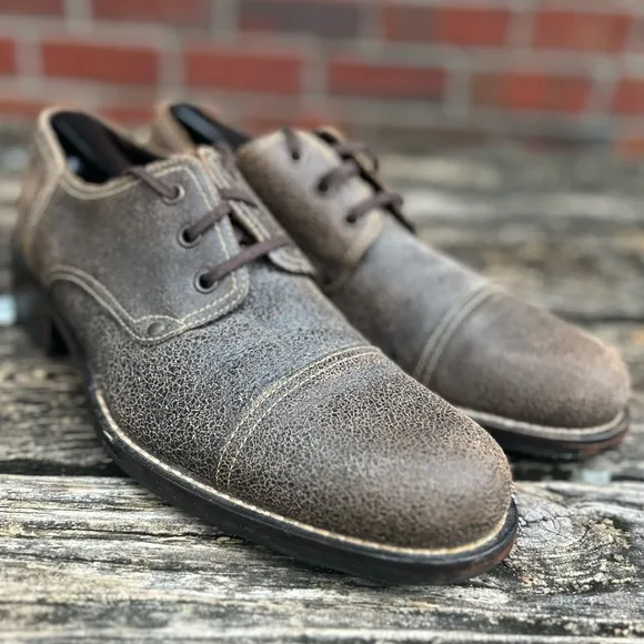 Cole Haan Mens Brown Distressed Leather Cap Toe Oxford Casual Dress Shoe Size 8