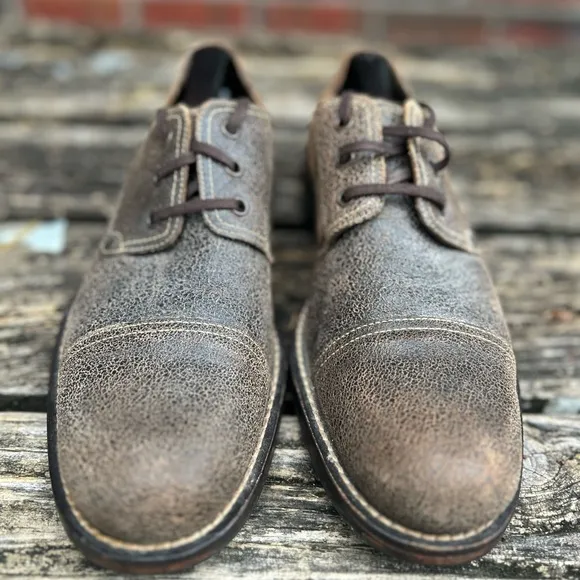 Cole Haan Mens Brown Distressed Leather Cap Toe Oxford Casual Dress Shoe Size 8