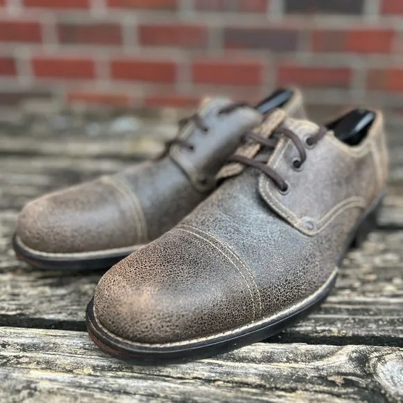 Cole Haan Mens Brown Distressed Leather Cap Toe Oxford Casual Dress Shoe Size 8