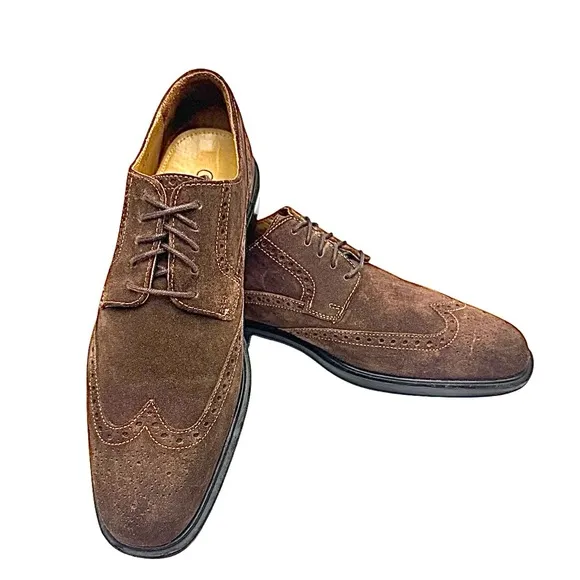 Cole Haan Mens  Brown Suede Wingtip Dress Casual Shoe Size 8.5 Medium EUC