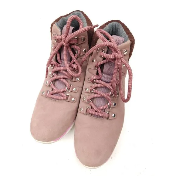 Cole Haan Womens Zerogrand Hiker Hiking Boots Rose Pink Leather Waterproof 7.5 B