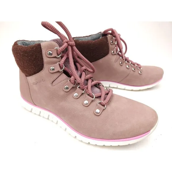 Cole Haan Womens Zerogrand Hiker Hiking Boots Rose Pink Leather Waterproof 7.5 B